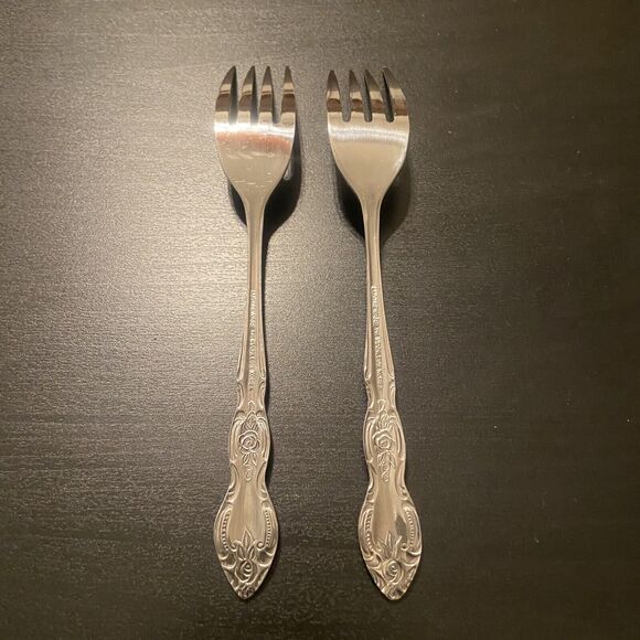 VTG LUSTREWARE Korea Stainless ROSE 7pc Flatware Fork Spoon Knife & Serving Fork - Picture 6 of 16